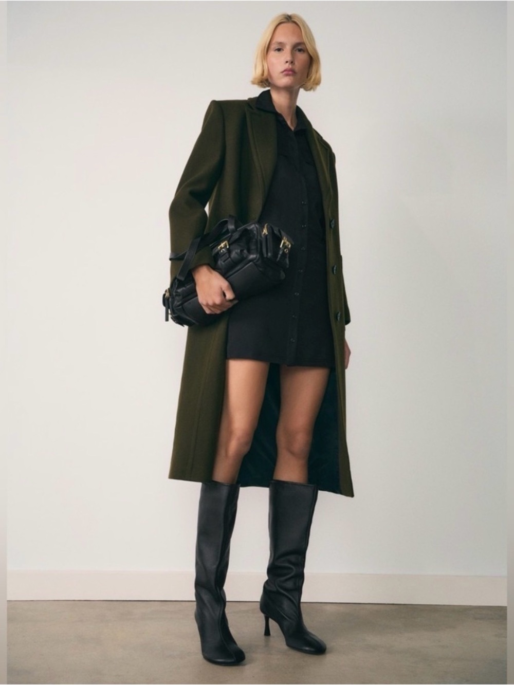 Mango black dress, button-up shirt style